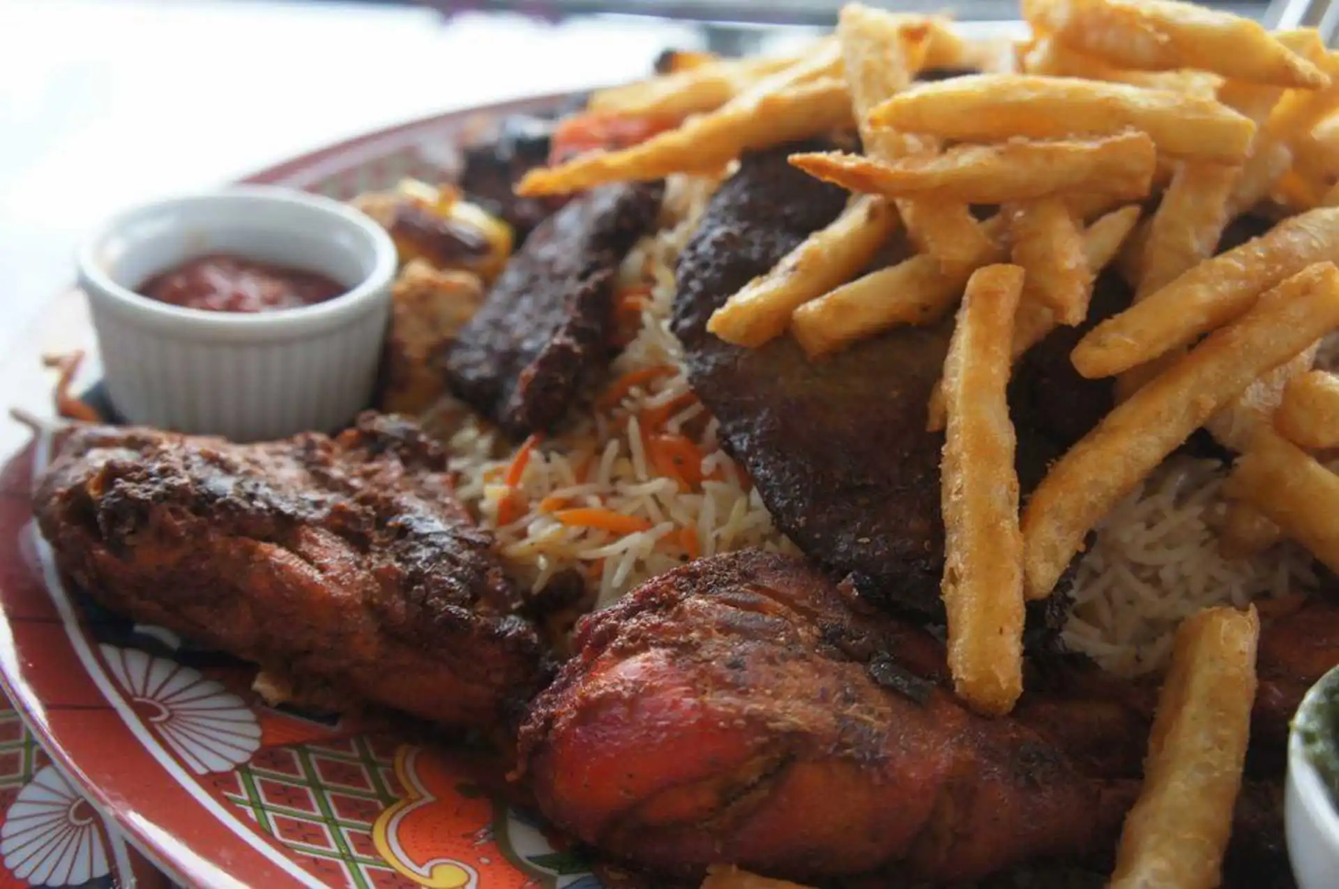 Kebab Platter at Afghan Chopan Kebab Edmonton - assorted halal grilled meats with rice